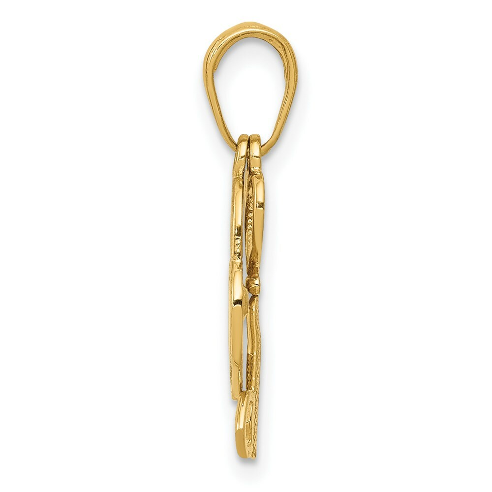 14K Yellow Gold Polished Key and Heart Shaped Lock Moveable Pendant