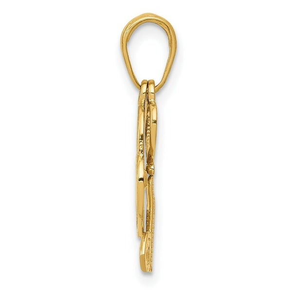 14K Yellow Gold Polished Key and Heart Shaped Lock Moveable Pendant