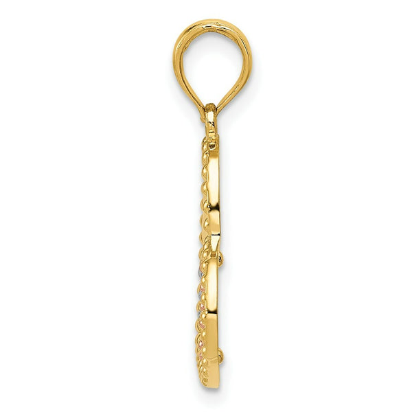 14K Two-tone Gold & Rhodium Polished & Textured Heart Pendant
