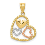 Load image into Gallery viewer, 14K Two-tone Gold &amp; Rhodium Polished &amp; Textured Heart Pendant
