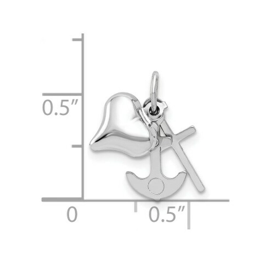 14K White Gold Heart, Cross and Anchor Pendant