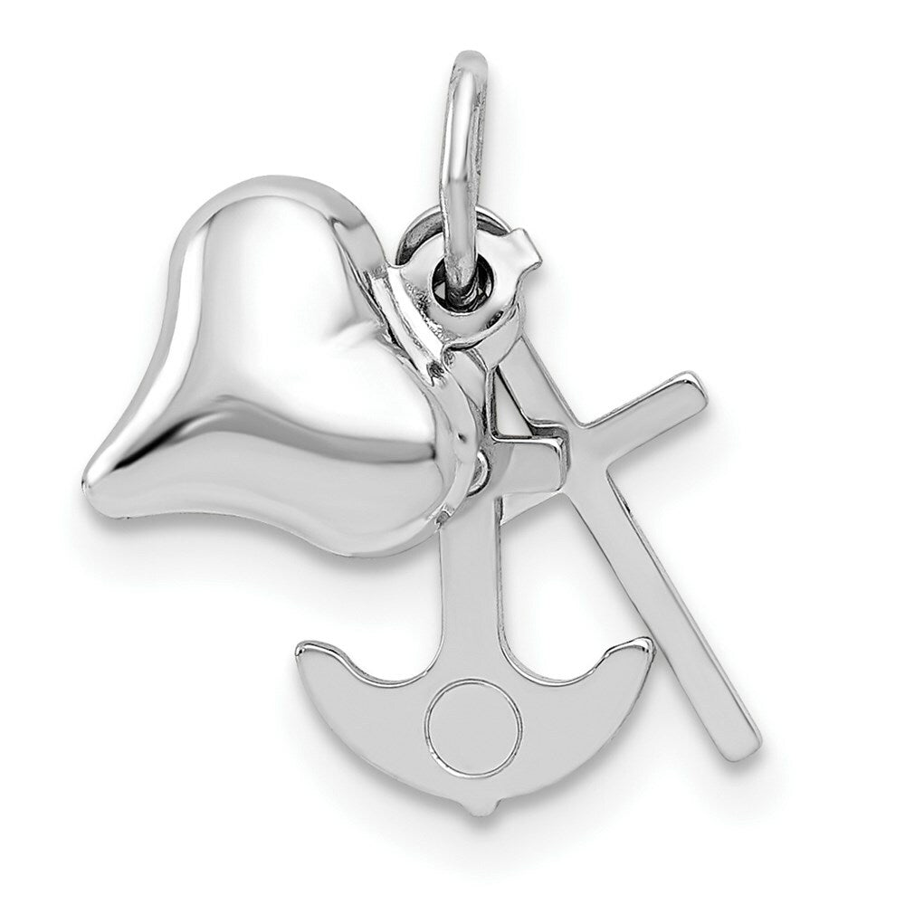 14K White Gold Heart, Cross and Anchor Pendant