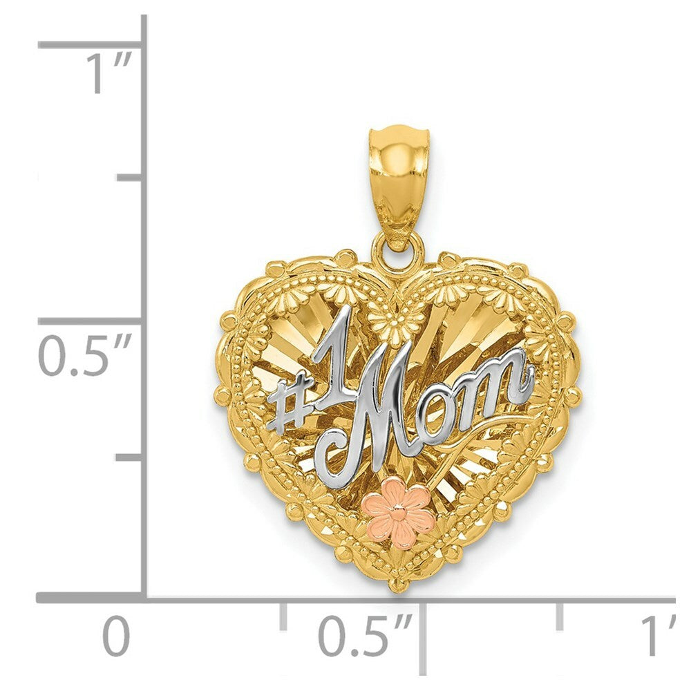 14K Tri-Color Gold Polished #1 Mom Shadowbox Pendant