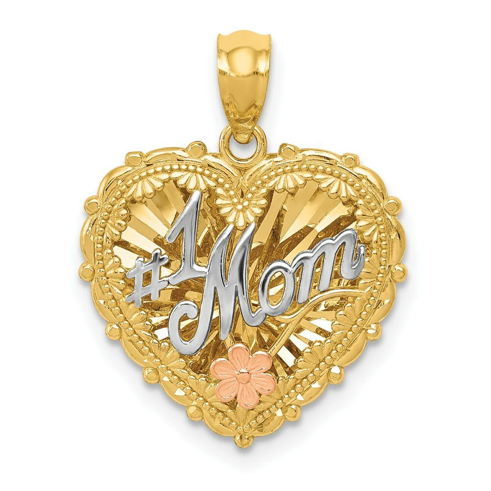 14K Tri-Color Gold Polished #1 Mom Shadowbox Pendant