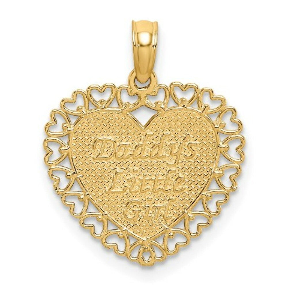 14K Yellow Gold Gold Polished Daddy's Little Girl Textured Heart Charm Pendant