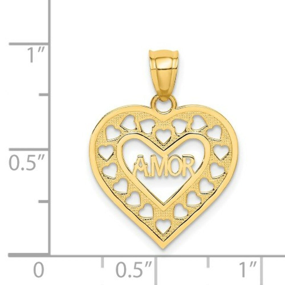 14K Yellow Gold Amor in Cut-out Heart Charm Pendant