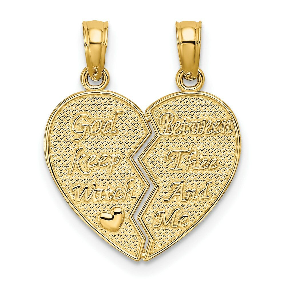 14K Yellow Gold Break-Apart Keep Watch Over Me Heart Charm Pendant
