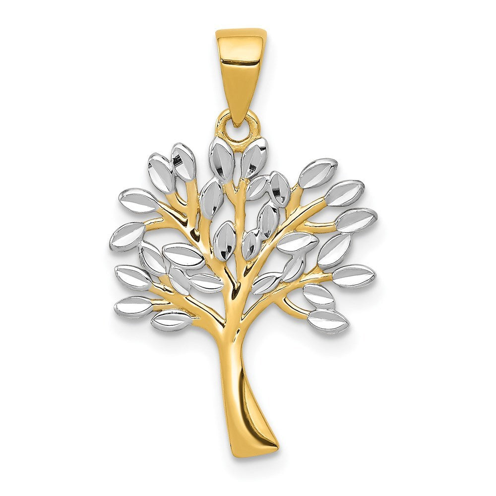 14K Yellow Gold & Rhodium Diamond Cut Tree Pendant