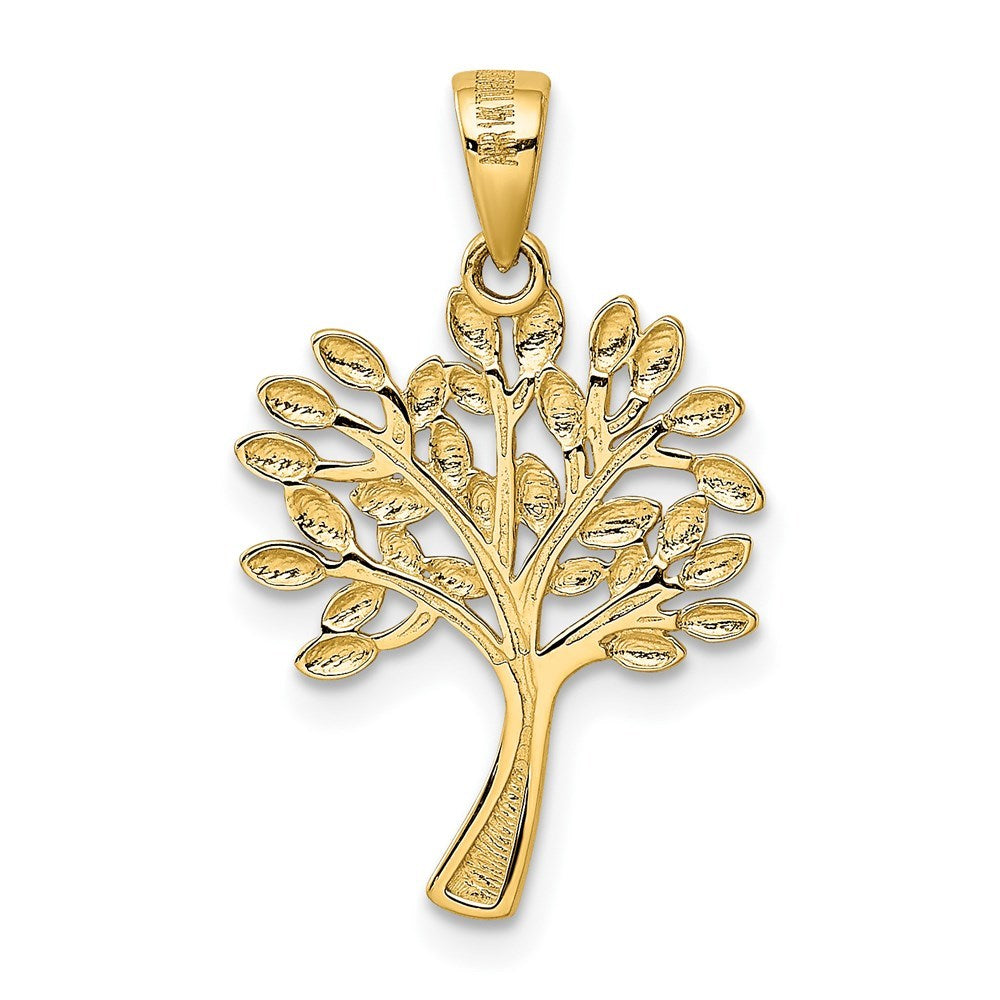 14K Yellow Gold & Rhodium Diamond Cut Tree Pendant