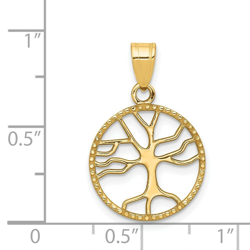 14K Yellow Gold Polished Small Tree of Life in Round Pendant