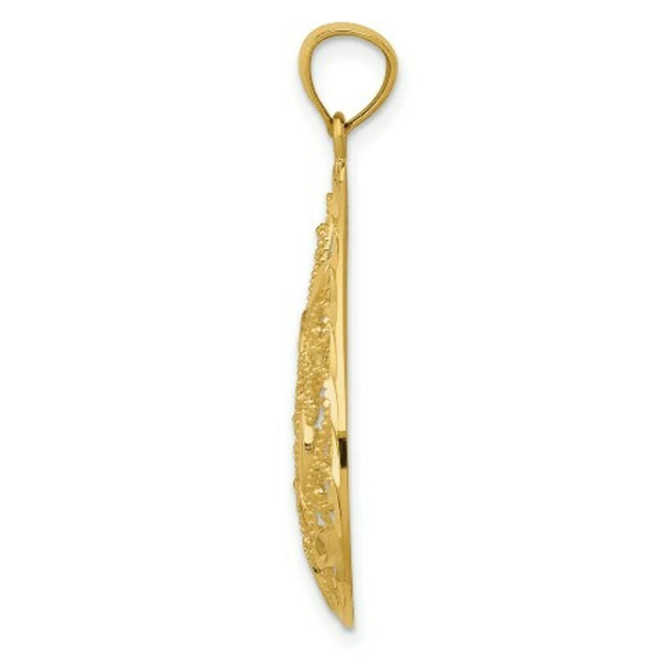 14K Yellow Gold Polished & Textured Filigree Teardrop Pendant