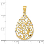 Load image into Gallery viewer, 14K Yellow Gold Polished &amp; Textured Filigree Teardrop Pendant
