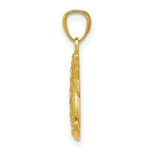 14K Yellow Gold Polished & Textured Moon & Stars Pendant