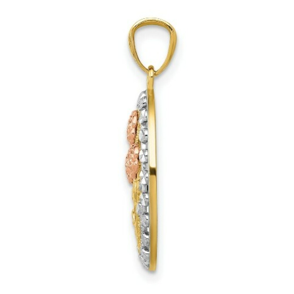 14K Yellow Gold Y/R Gold Rhodium Polished & Textured Oval 3 Rose Pendant