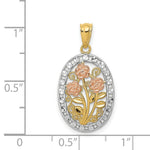 Load image into Gallery viewer, 14K Yellow Gold Y/R Gold Rhodium Polished &amp; Textured Oval 3 Rose Pendant
