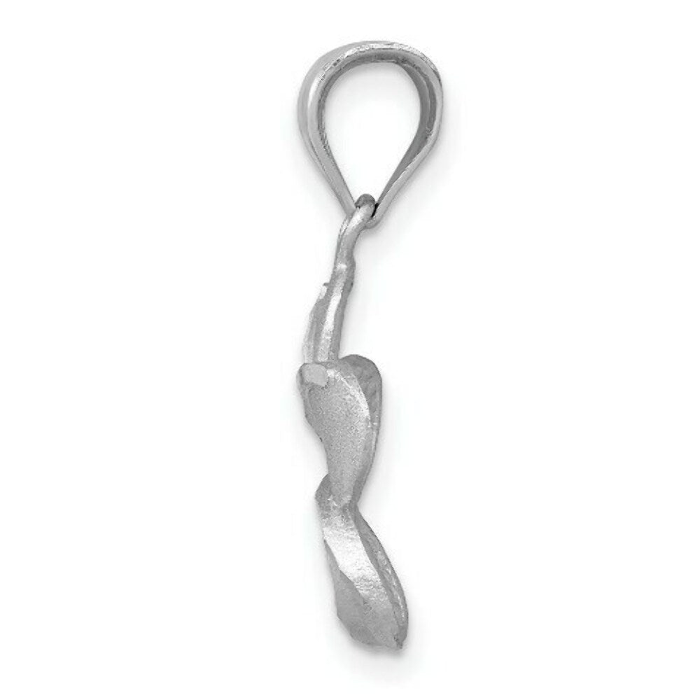 14K White Polished Satin Diamond-cut Plumeria Pendant