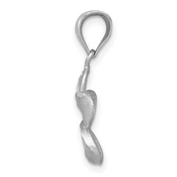 14K White Polished Satin Diamond-cut Plumeria Pendant