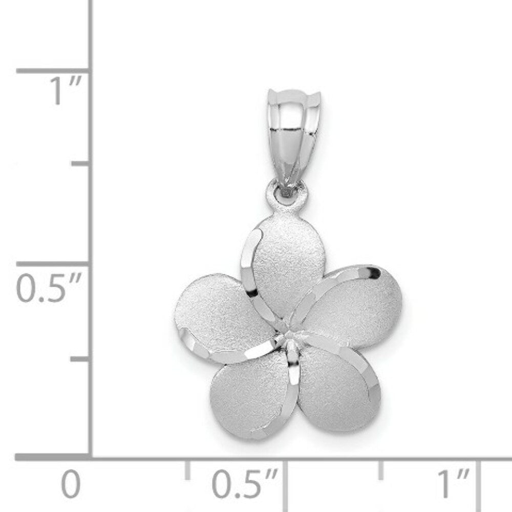 14K White Polished Satin Diamond-cut Plumeria Pendant