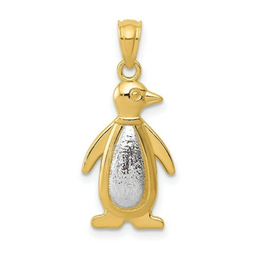 14K Yellow and White Gold Textured Penguin Pendant