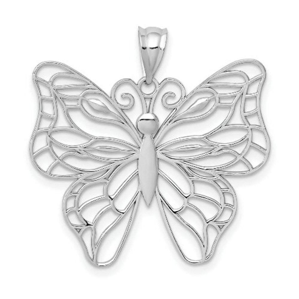 14K White Gold Polished Large Butterfly Pendant