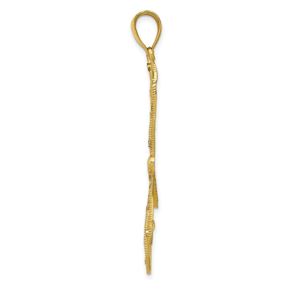 14K Two-tone Gold Polished Diamond-cut Filigree Dragonfly Pendant