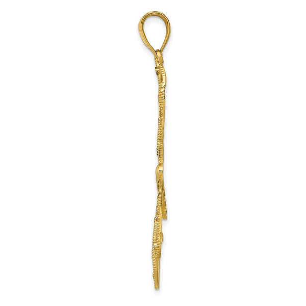 14K Two-tone Gold Polished Diamond-cut Filigree Dragonfly Pendant