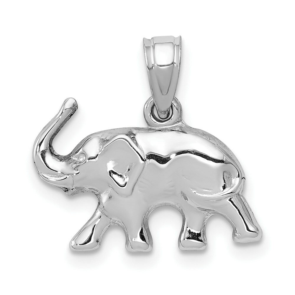 14K White Gold Polished Elephant Pendant