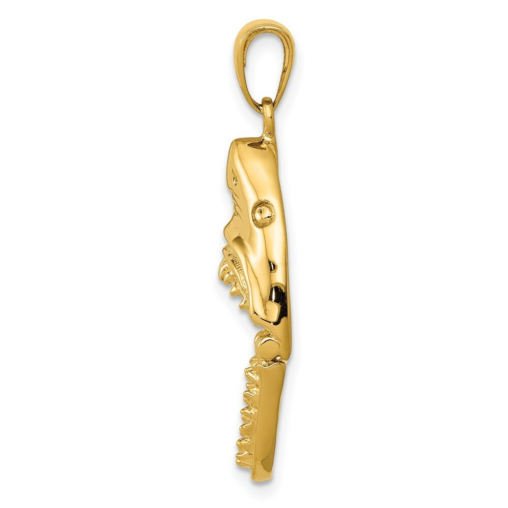 14K Yellow Gold Polished 2-D Jaws Shark Head Mouth Open Pendant