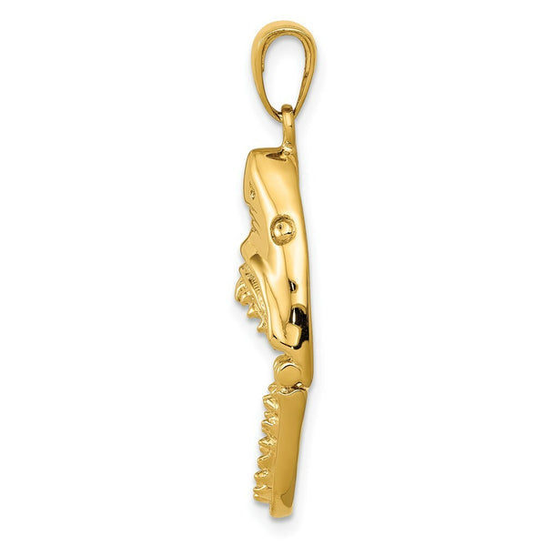14K Yellow Gold Polished 2-D Jaws Shark Head Mouth Open Pendant