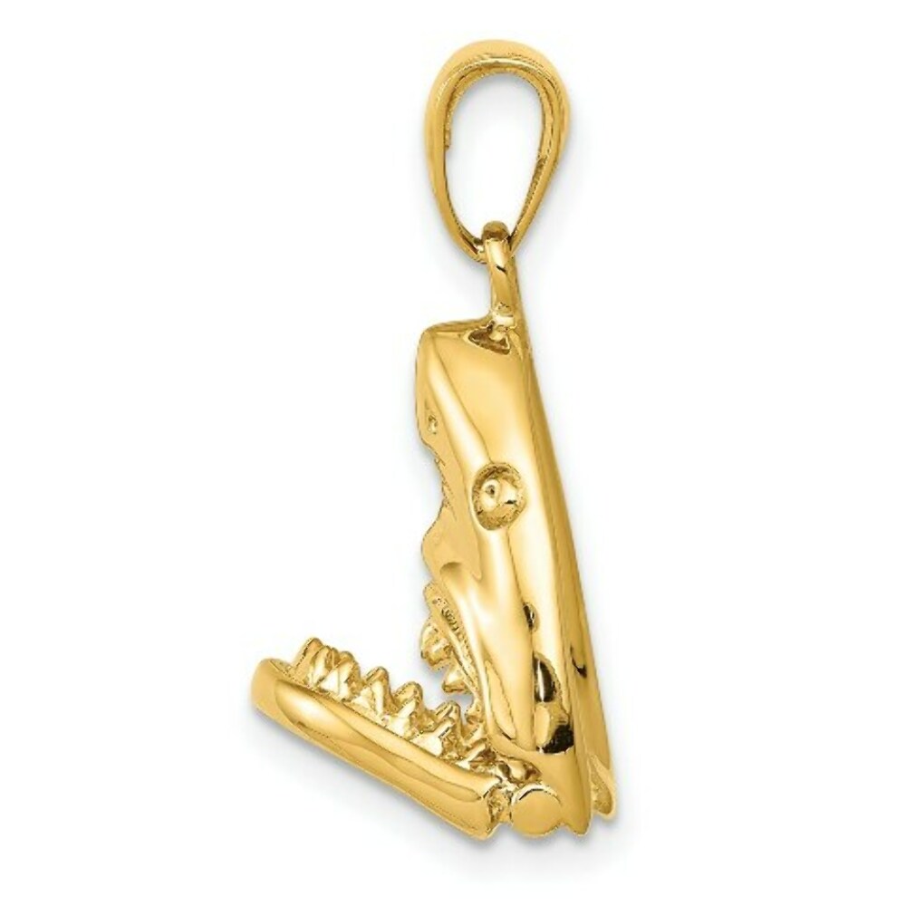 14K Yellow Gold Polished 2-D Jaws Shark Head Mouth Open Pendant