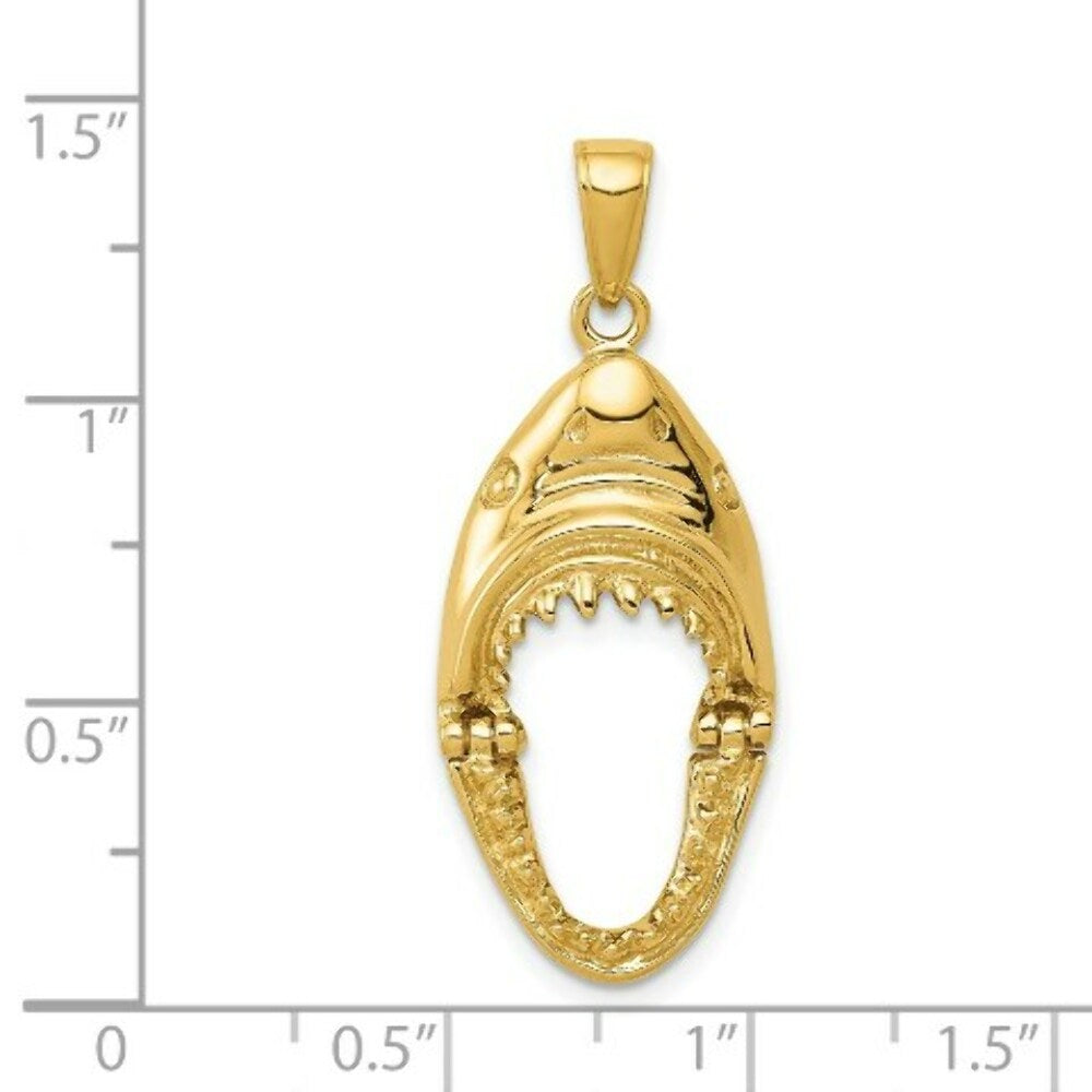 14K Yellow Gold Polished 2-D Jaws Shark Head Mouth Open Pendant