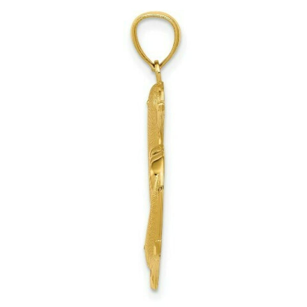 14K Yellow Gold Polished & Textured Dolphins w/Heart Pendant