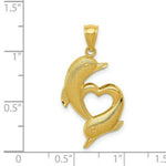 Load image into Gallery viewer, 14K Yellow Gold Polished &amp; Textured Dolphins w/Heart Pendant
