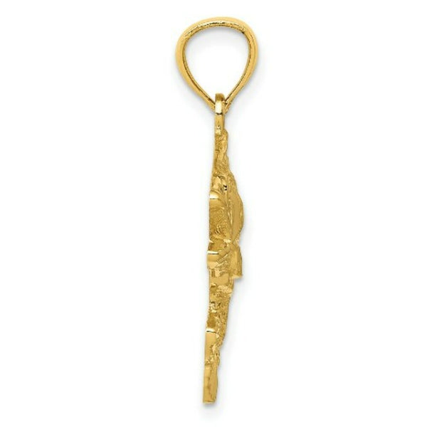 14K Yellow Gold Polished & Textured Bass Pendant