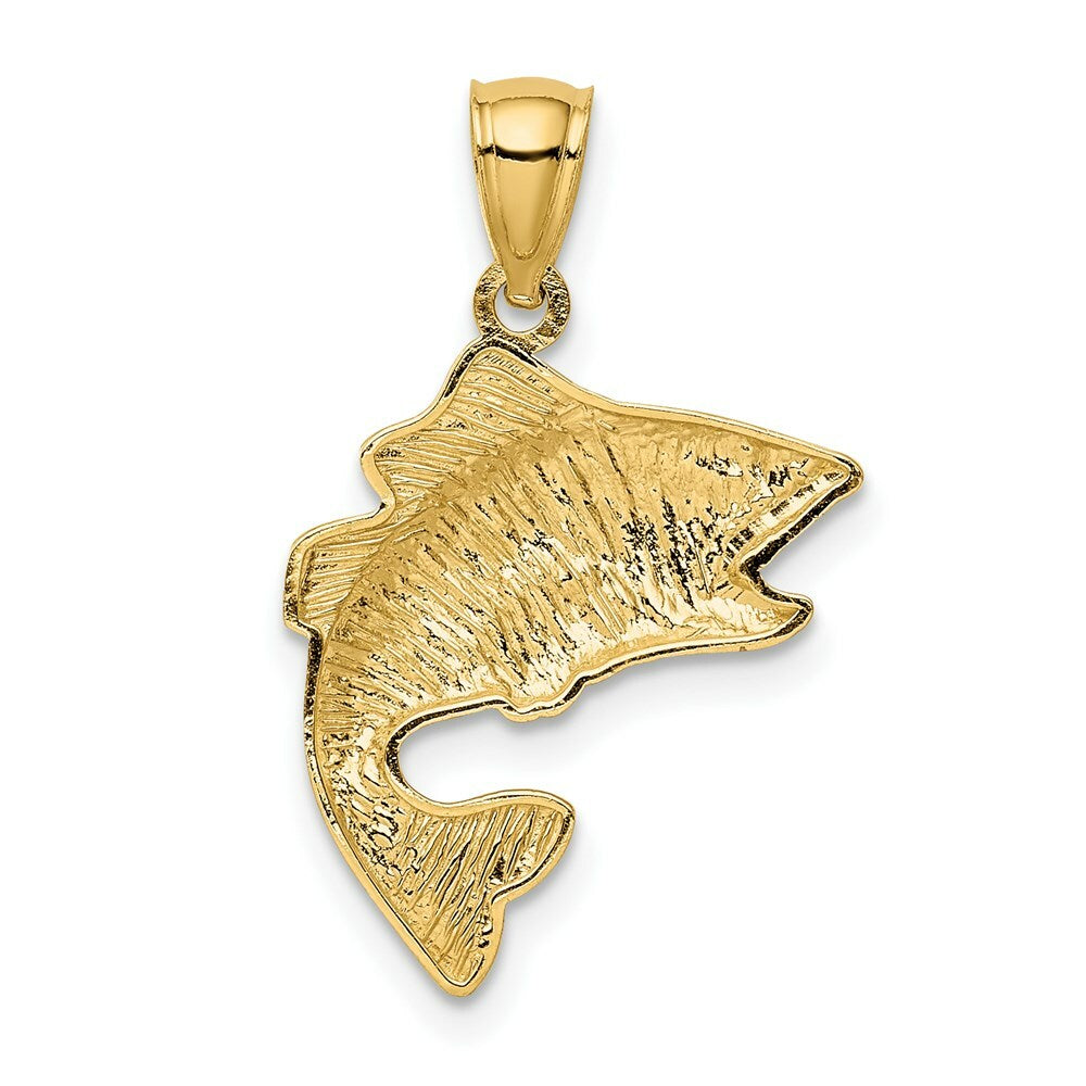 14K Yellow Gold Polished & Textured Bass Pendant