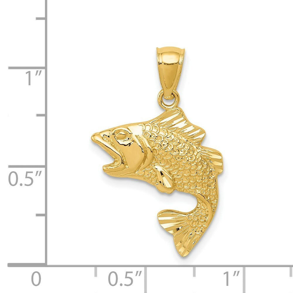 14K Yellow Gold Polished & Textured Bass Pendant