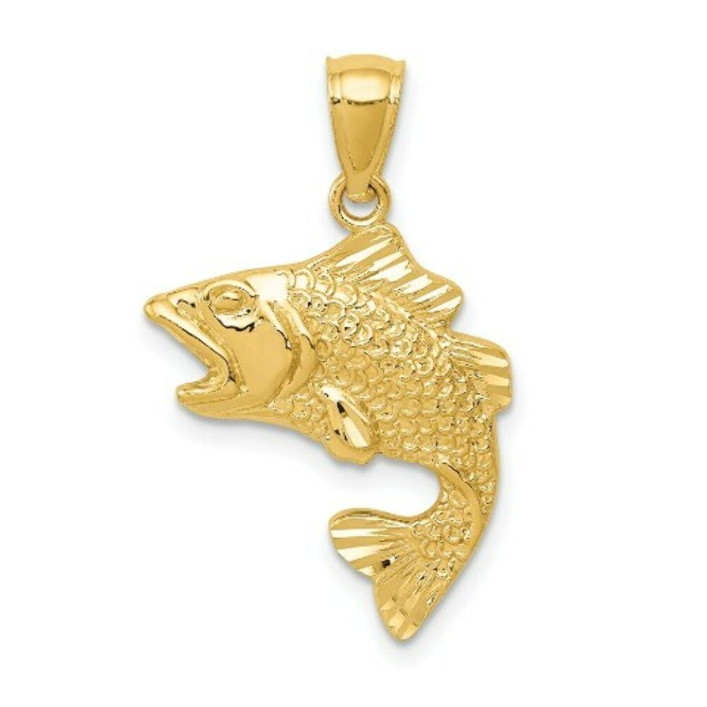 14K Yellow Gold Polished & Textured Bass Pendant