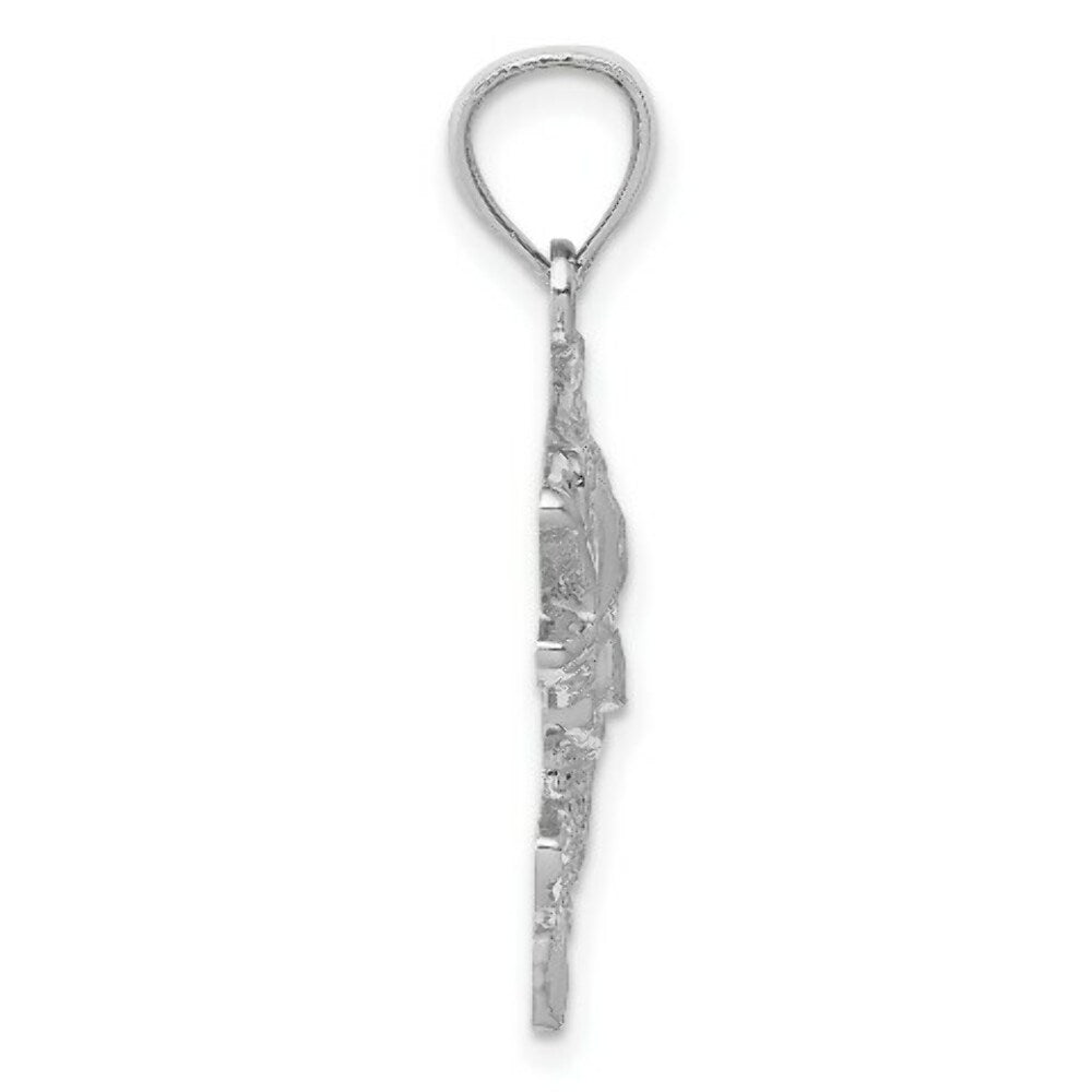 14K White Gold Polished & Textured Bass Pendant