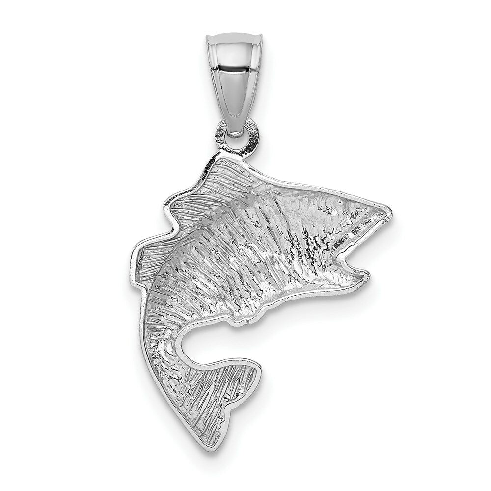 14K White Gold Polished & Textured Bass Pendant