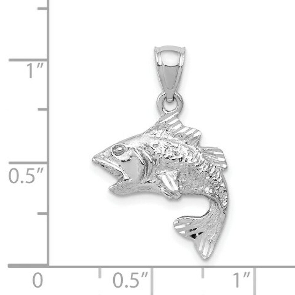 14K White Gold Polished & Textured Bass Pendant
