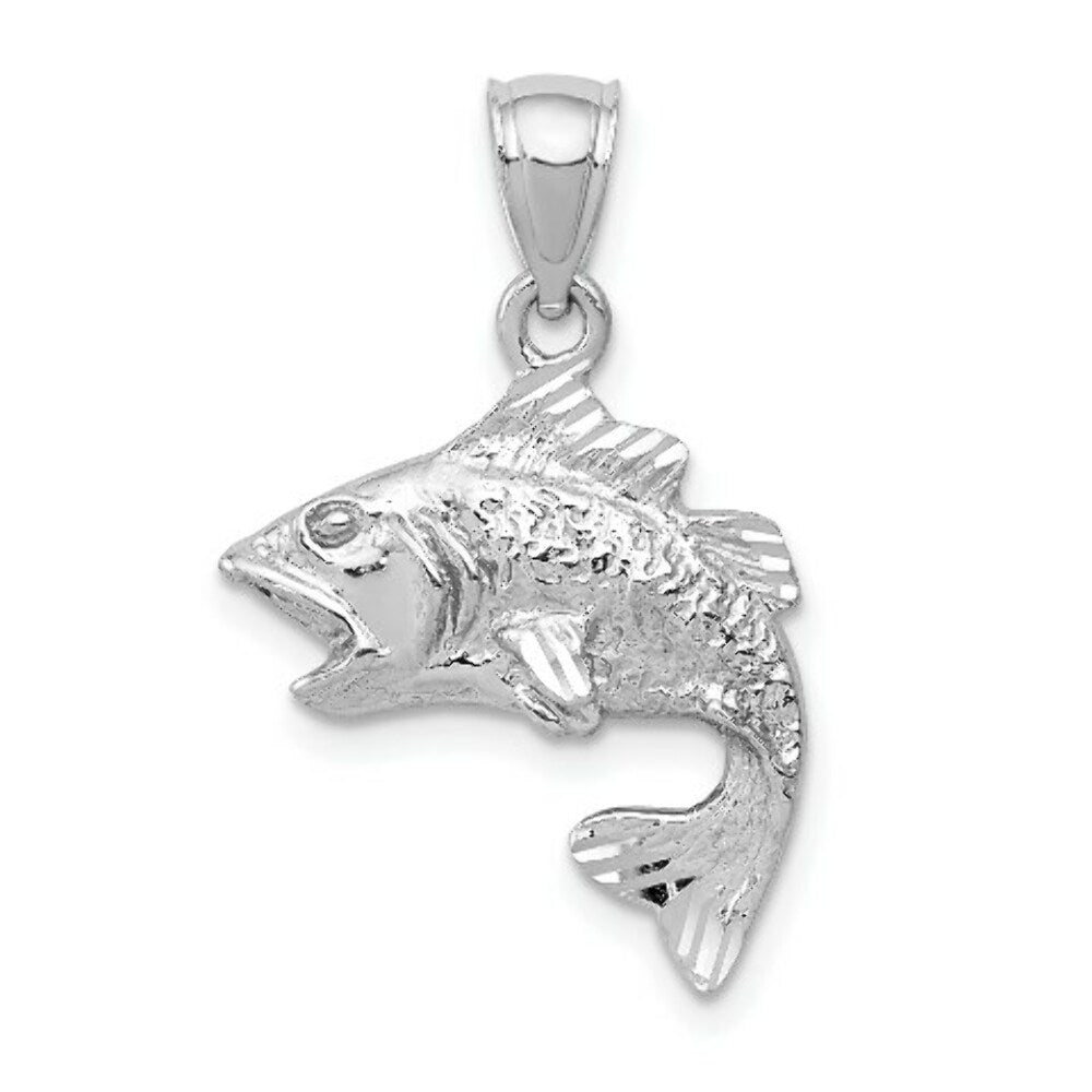 14K White Gold Polished & Textured Bass Pendant