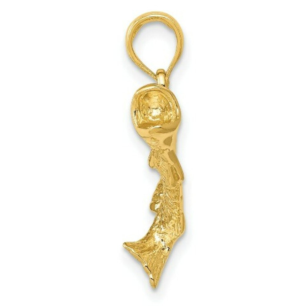 14K Yellow Gold Polished & Textured Bass Fish Pendant