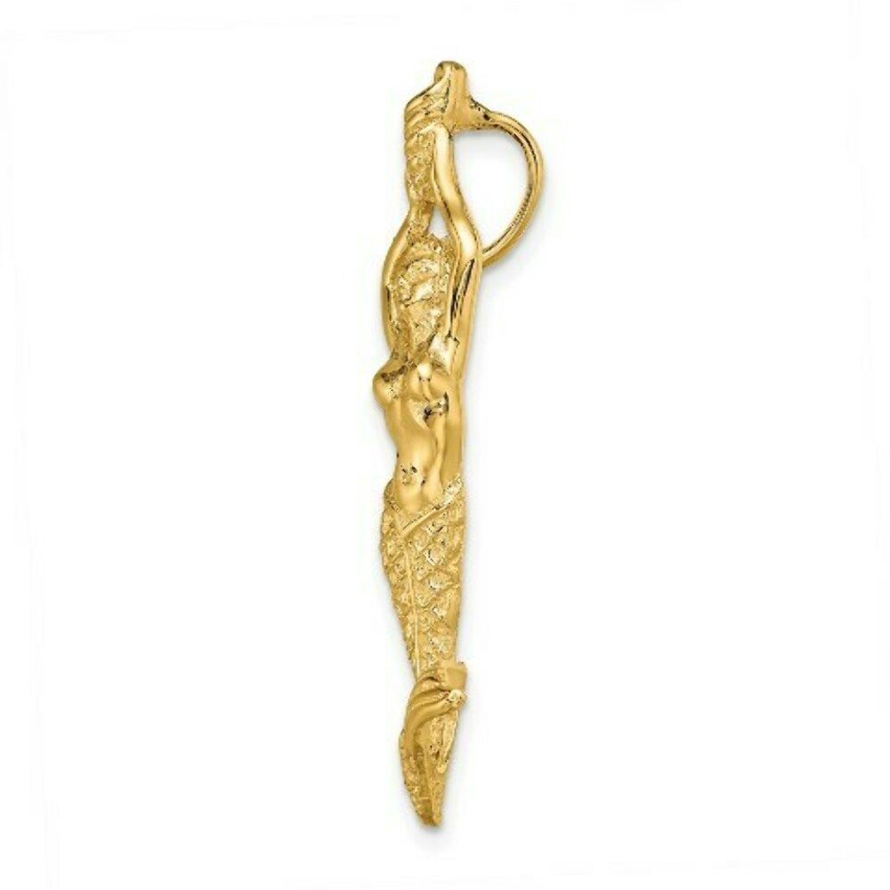 14K Yellow Gold Polished & Textured Mermaid Chain Slide Pendant