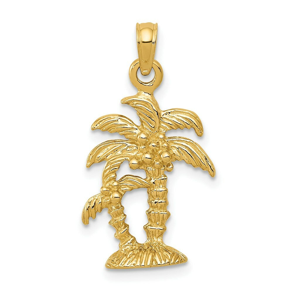 14K Yellow Gold Gold Polished and Textured Double Palm Trees Pendant