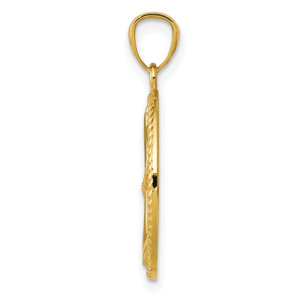 14K Yellow Gold Polished Anchor w/Rope Oval Pendant
