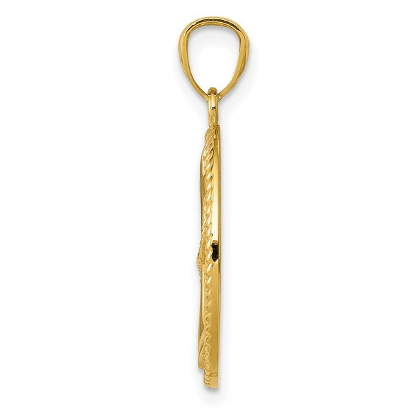 14K Yellow Gold Polished Anchor w/Rope Oval Pendant