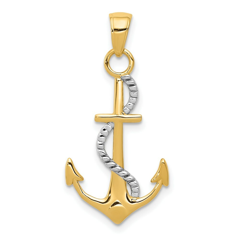 14K Yellow Gold W/Y Gold Polished Anchor w/rope Pendant