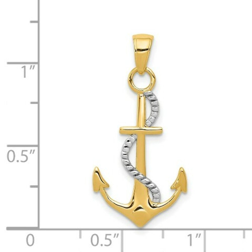 14K Yellow Gold W/Y Gold Polished Anchor w/rope Pendant