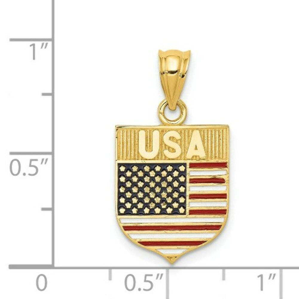 14K Yellow Gold USA Flag Enameled Pendant