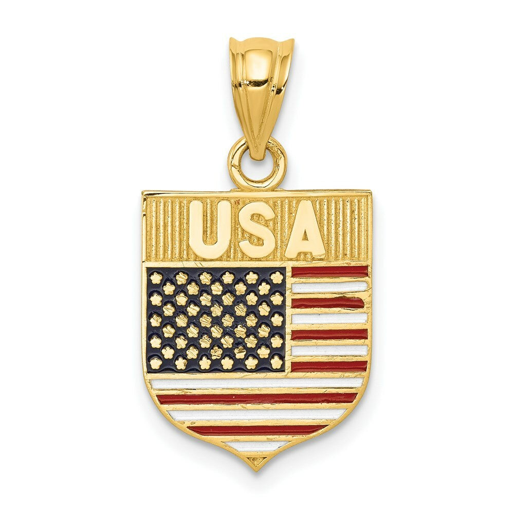 14K Yellow Gold USA Flag Enameled Pendant